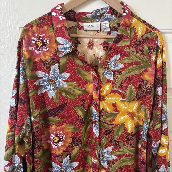 Bohemian Flower Women Top Size 2X Red Maximalist Tropical Travel Going Out Party - Picture 3 of 10